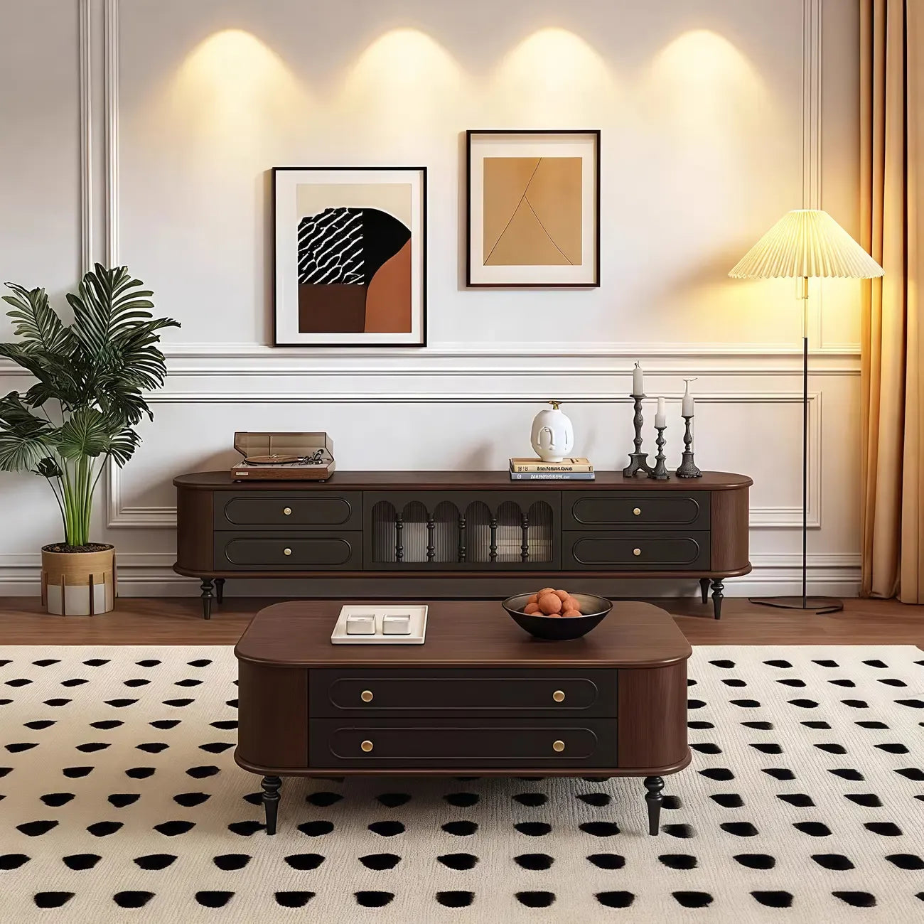 Modern Long Wooden 4-Drawer TV Stand with Doors