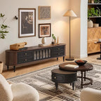 Modern Long Wooden 4-Drawer TV Stand with Doors