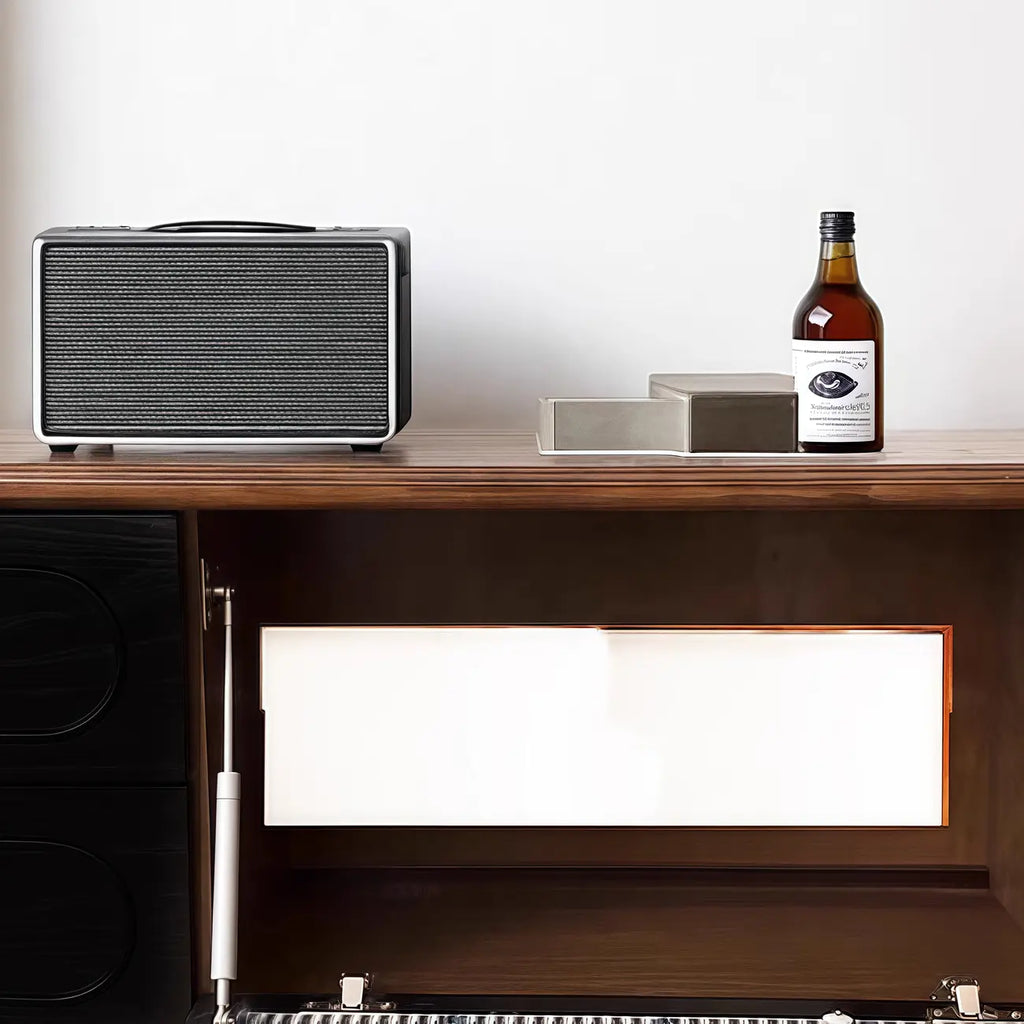 Modern Long Wooden 4-Drawer TV Stand with Doors