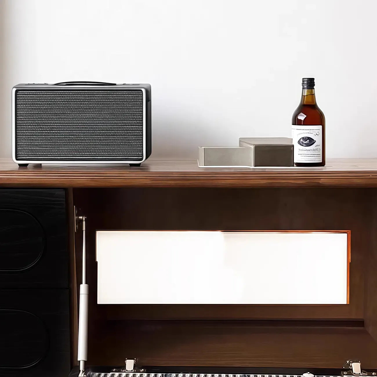 Modern Long Wooden 4-Drawer TV Stand with Doors