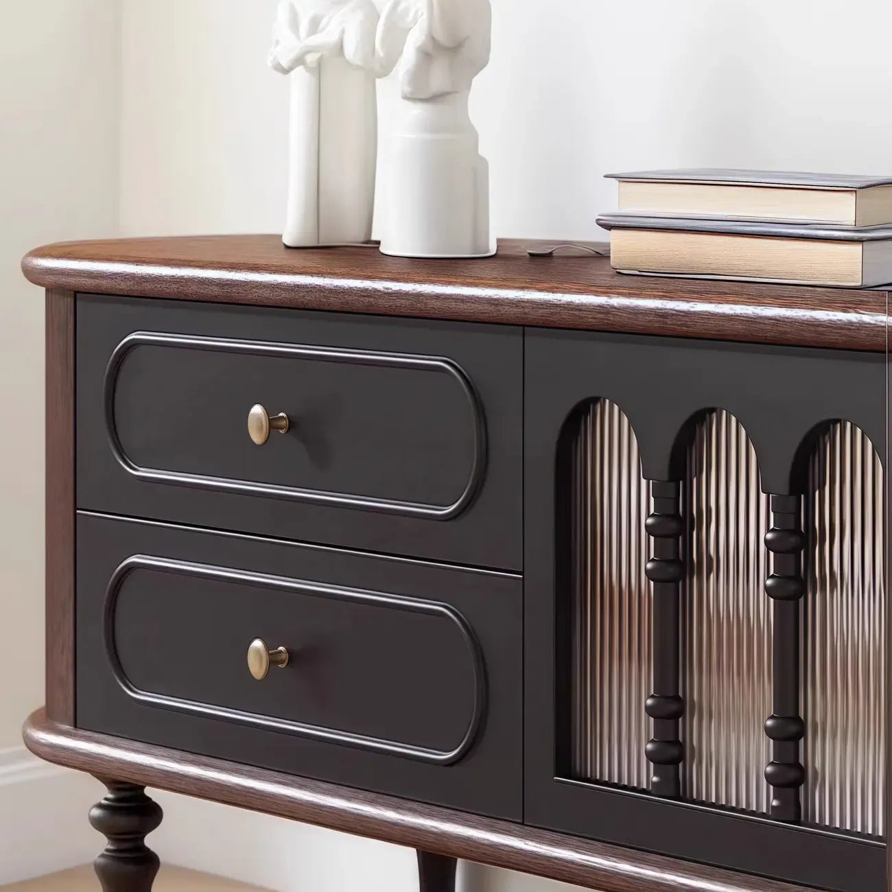 Modern Long Wooden 4-Drawer TV Stand with Doors