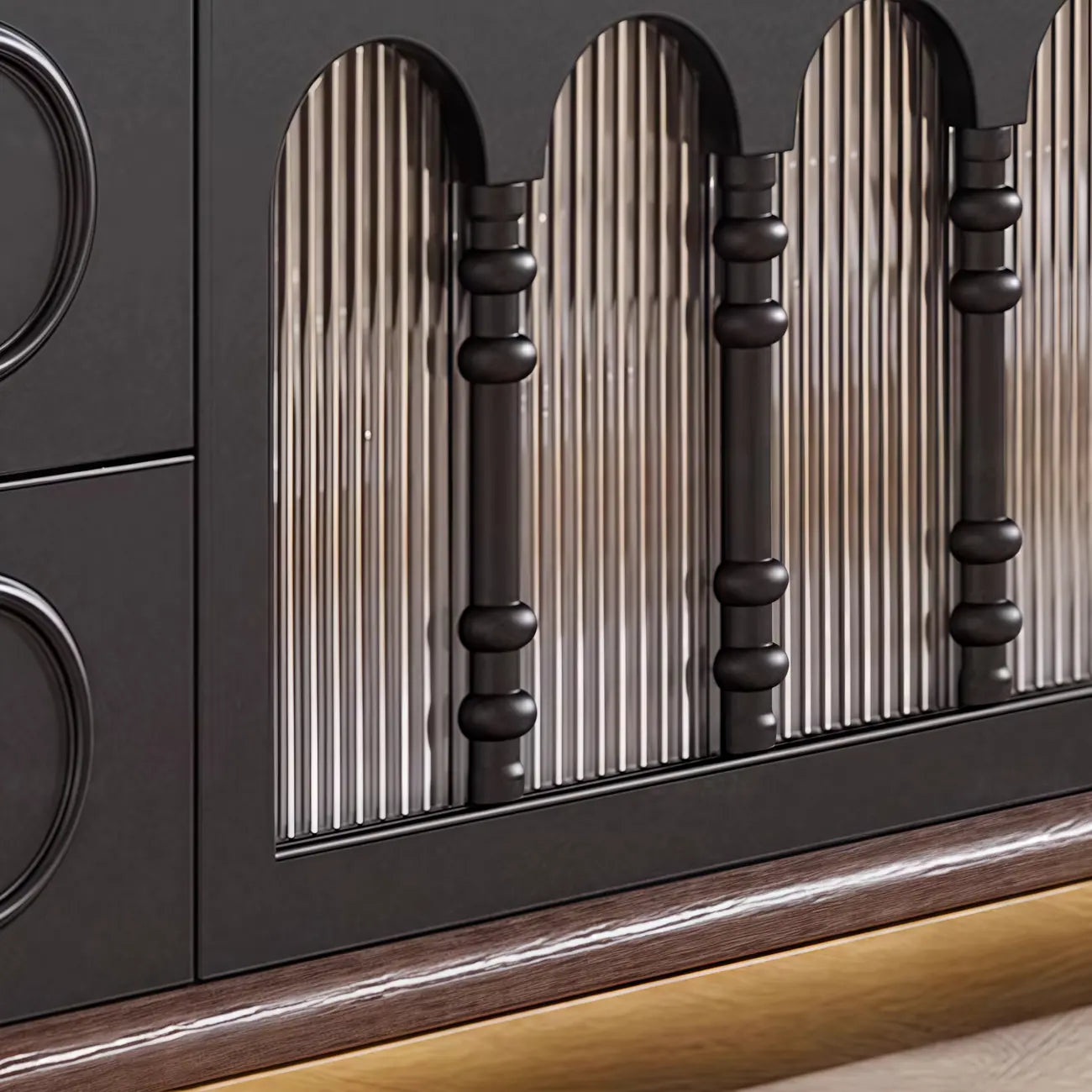 Modern Long Wooden 4-Drawer TV Stand with Doors