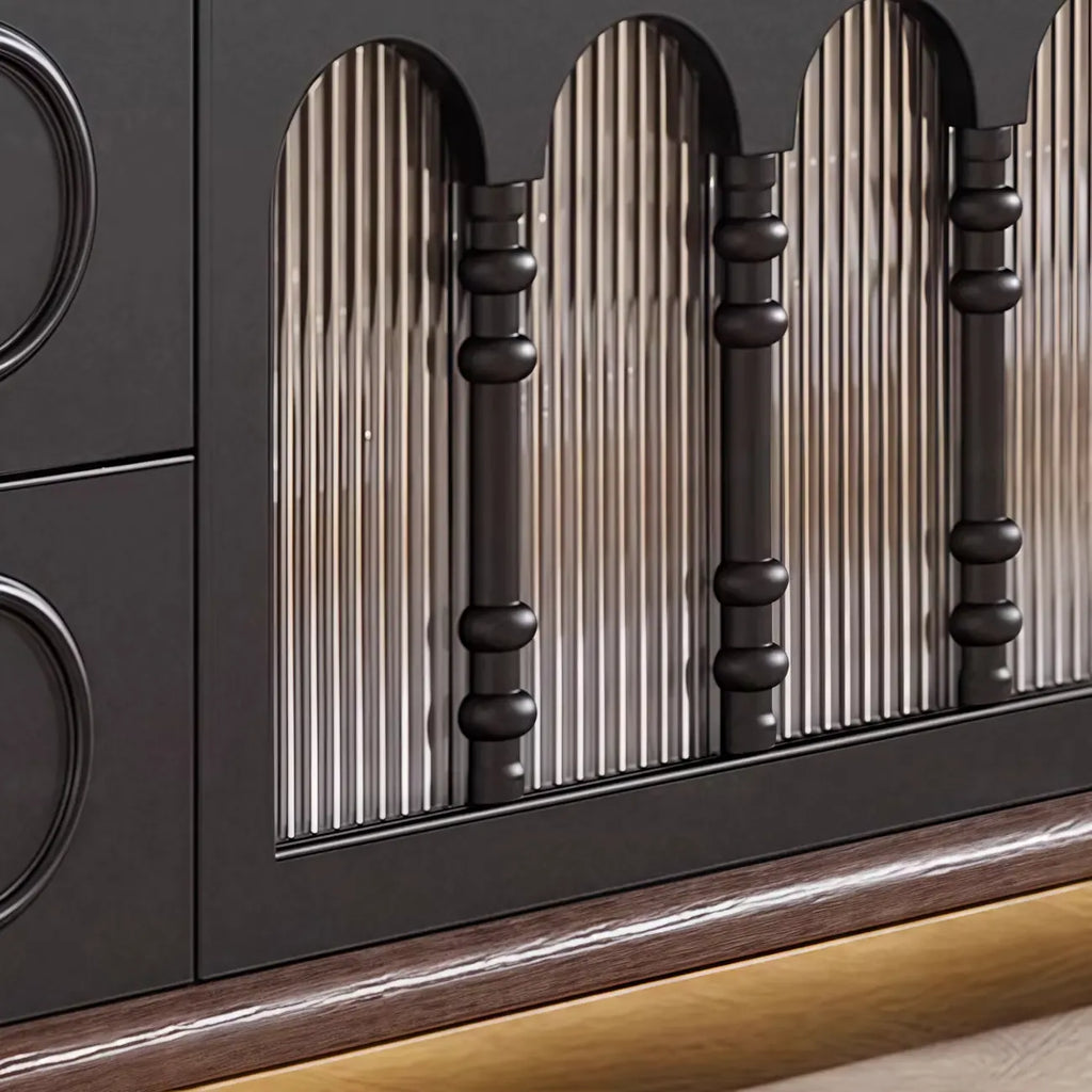 Modern Long Wooden 4-Drawer TV Stand with Doors