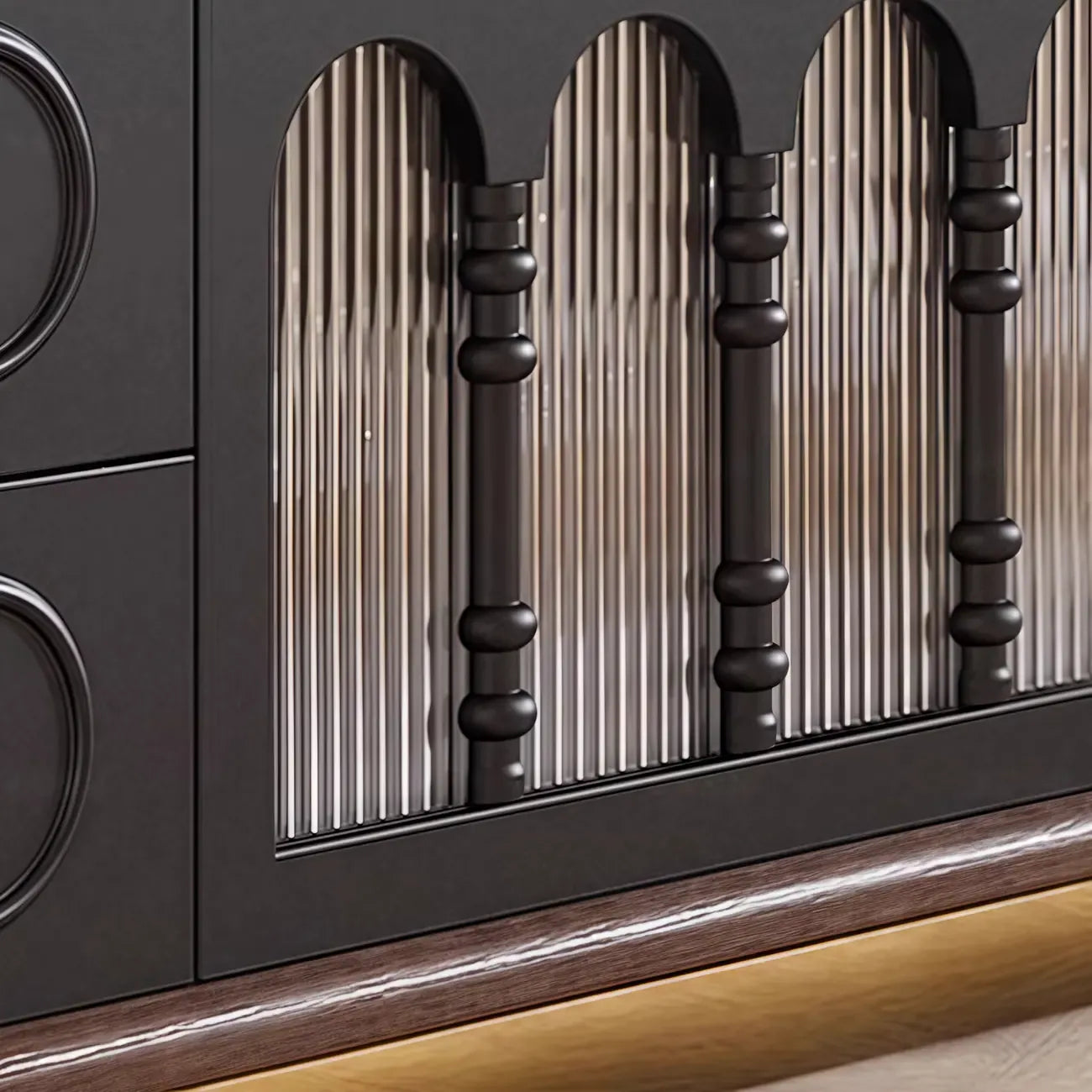 Modern Long Wooden 4-Drawer TV Stand with Doors