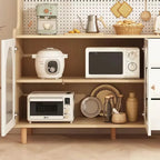 Kitchen Natural Wood Open Shelving 3-Drawer Sideboard