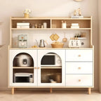 Kitchen Natural Wood Open Shelving 3-Drawer Sideboard