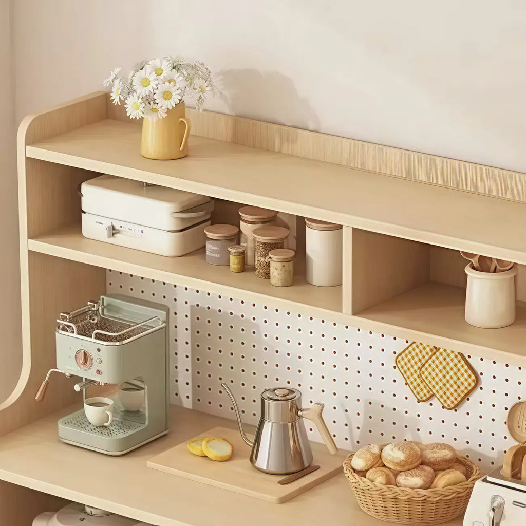 Kitchen Natural Wood Open Shelving 3-Drawer Sideboard