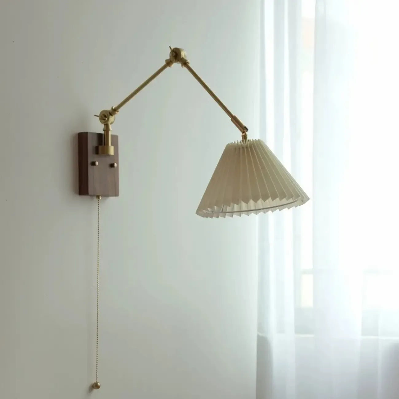 Vintage Pleated Swing Arm Wall Light for Modern Bedroom