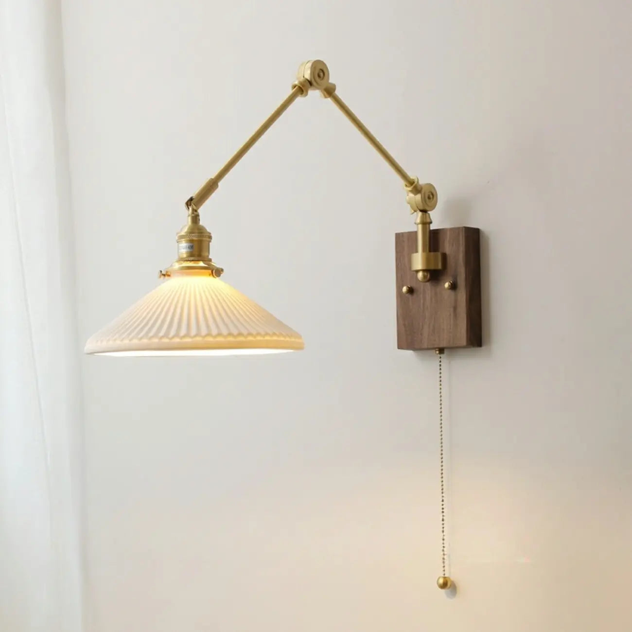 Vintage Pleated Swing Arm Wall Light for Modern Bedroom
