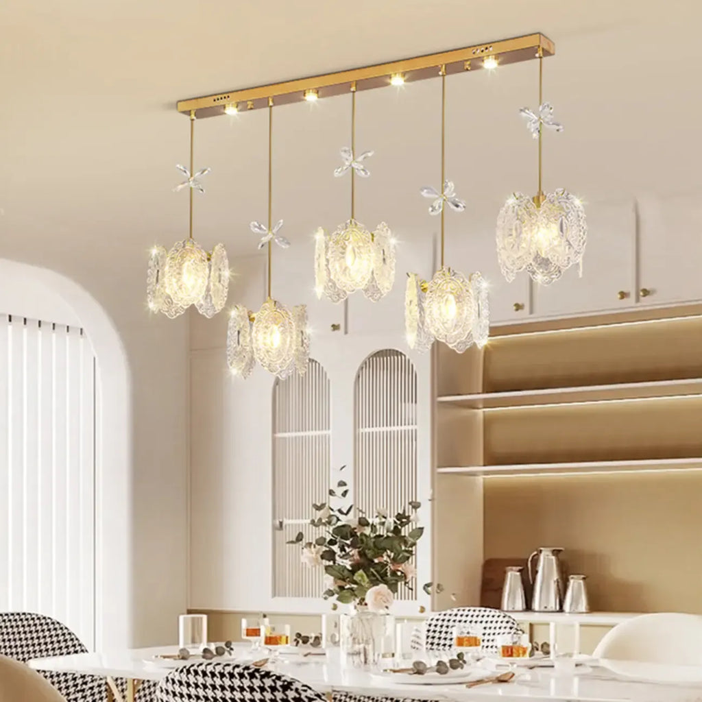 Modern Gold Steel Glass Shape Crystal Pendant Light for kitchen
