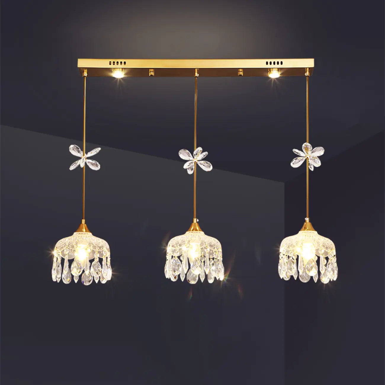 Modern Gold Steel Glass Shape Crystal Pendant Light for kitchen