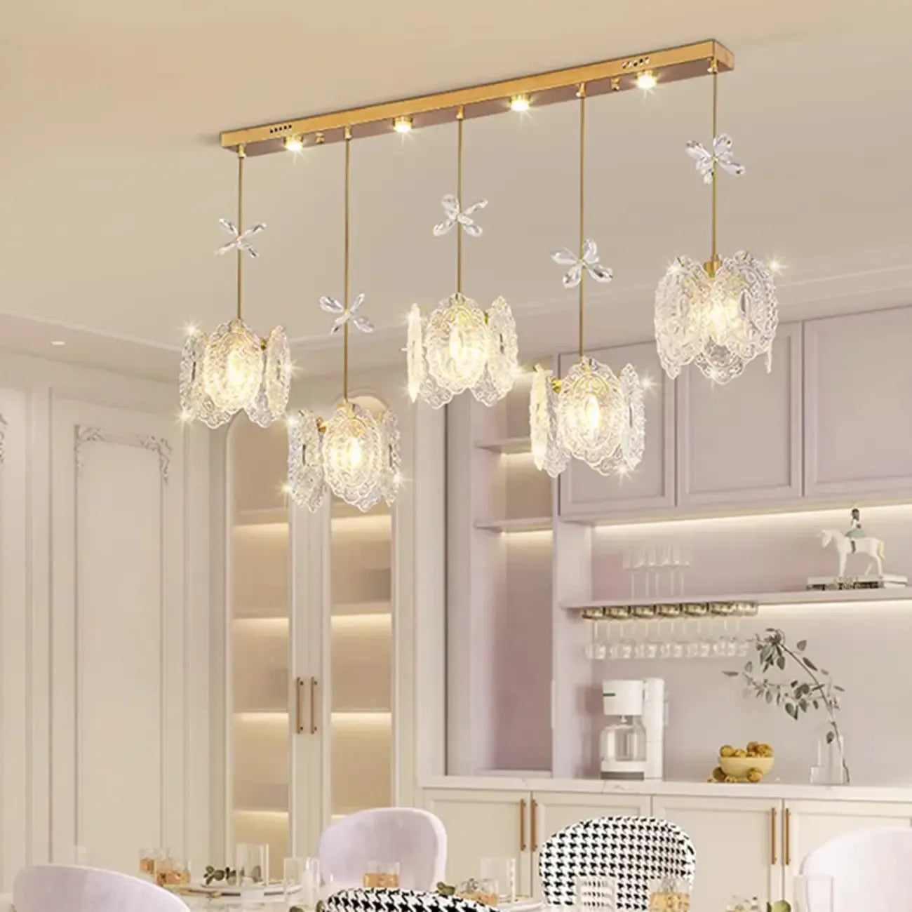 Modern Gold Steel Glass Shape Crystal Pendant Light for kitchen