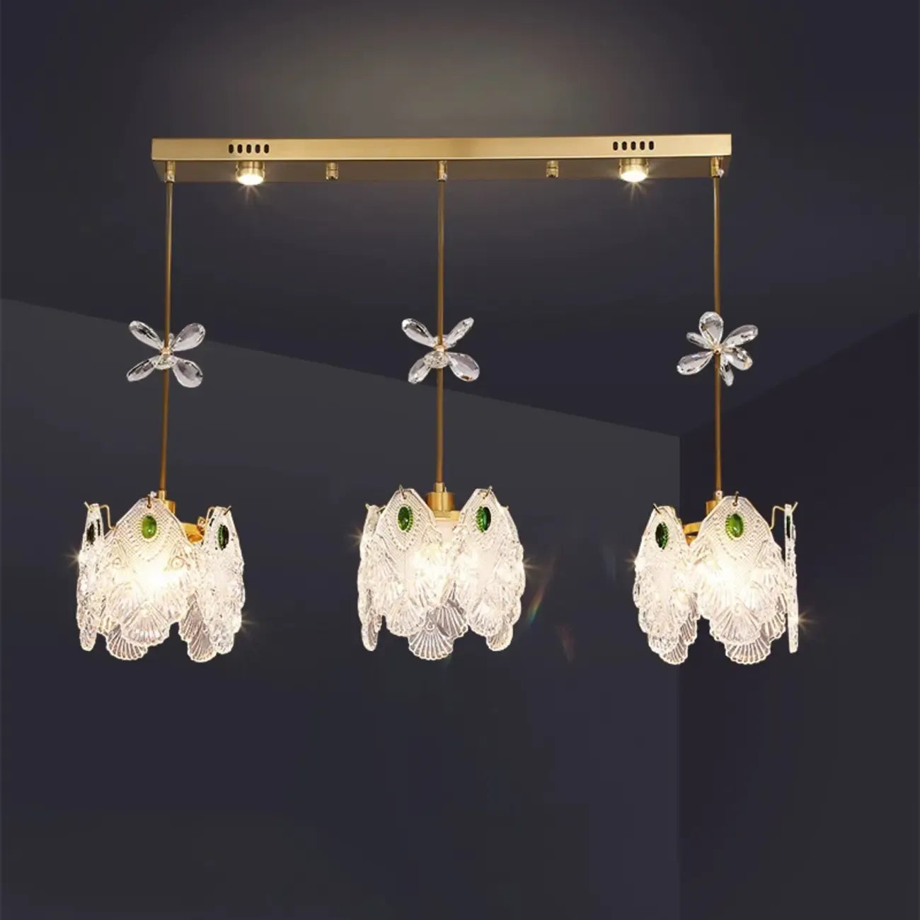 Modern Gold Steel Glass Shape Crystal Pendant Light for kitchen