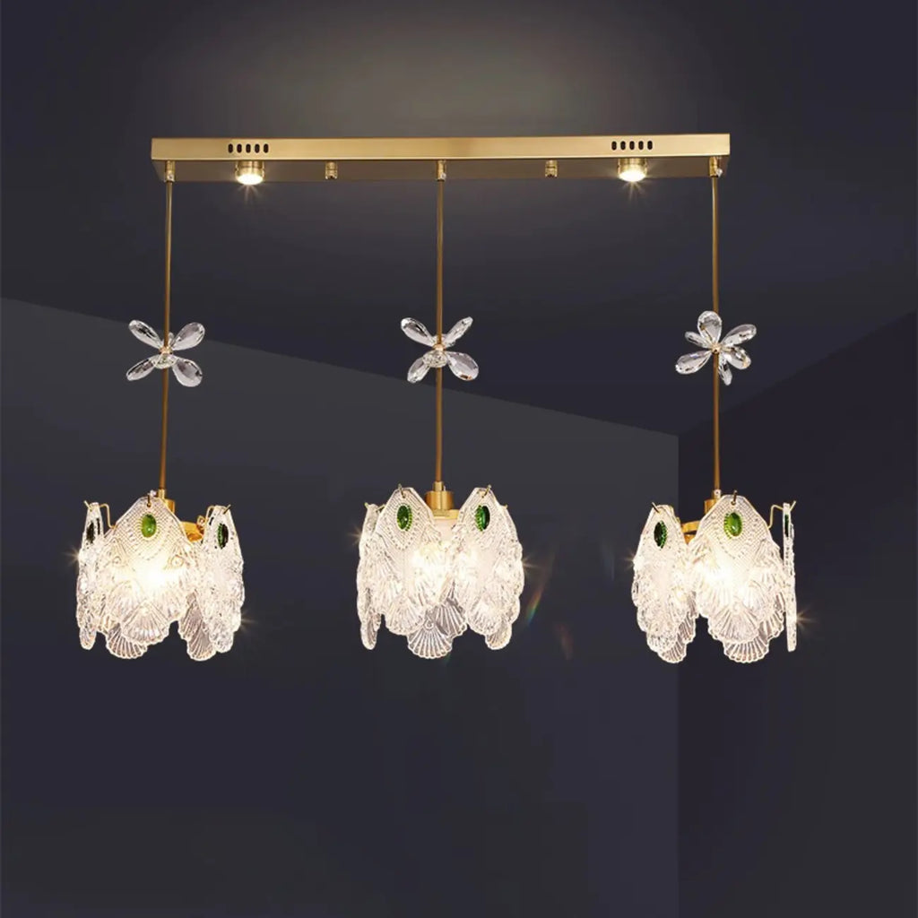Modern Gold Steel Glass Shape Crystal Pendant Light for kitchen