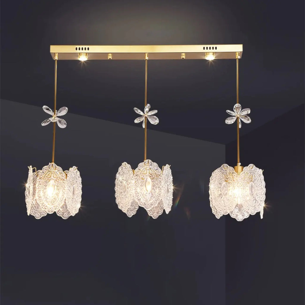 Modern Gold Steel Glass Shape Crystal Pendant Light for kitchen