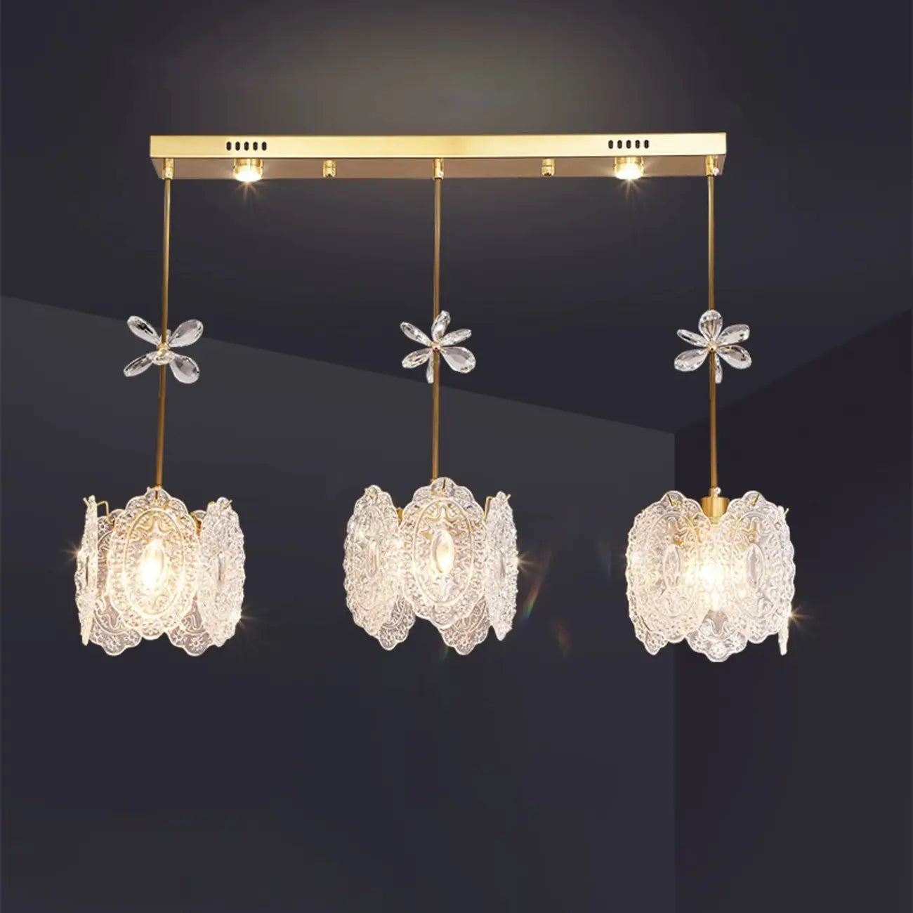 Modern Gold Steel Glass Shape Crystal Pendant Light for kitchen