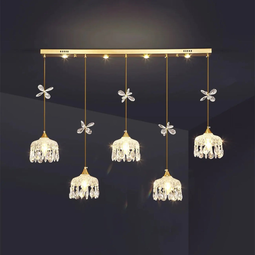 Modern Gold Steel Glass Shape Crystal Pendant Light for kitchen