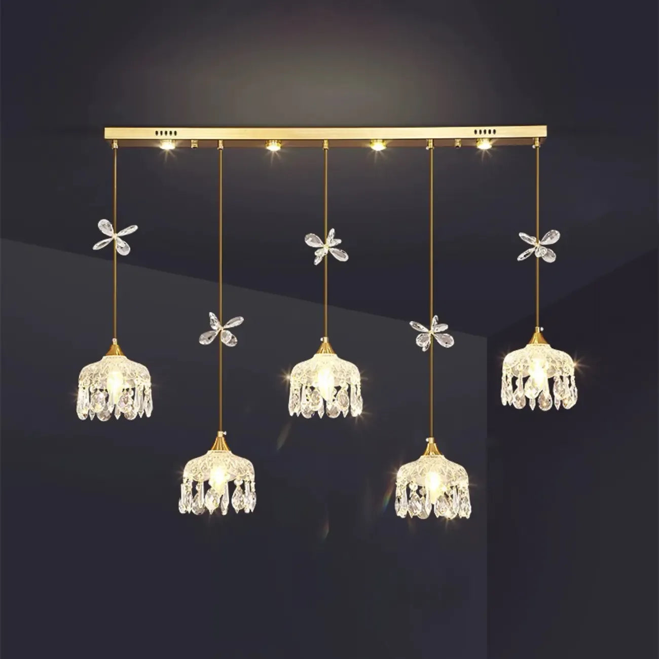 Modern Gold Steel Glass Shape Crystal Pendant Light for kitchen