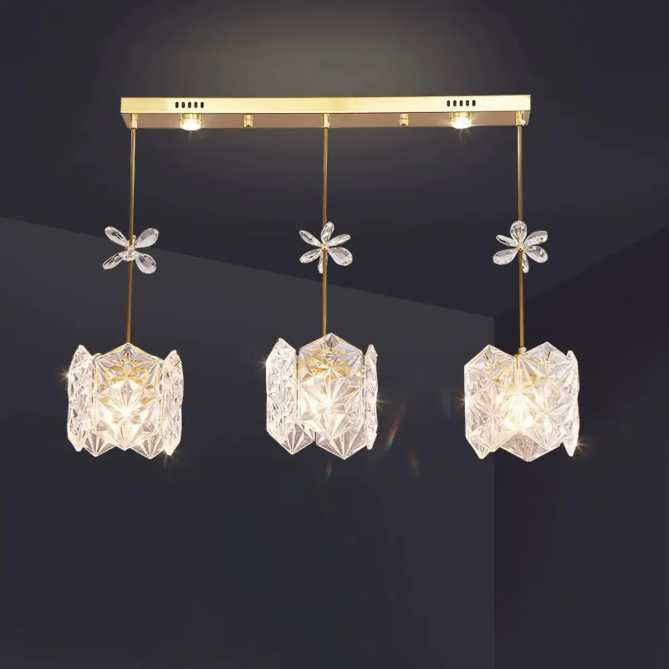 Modern Gold Steel Glass Shape Crystal Pendant Light for kitchen