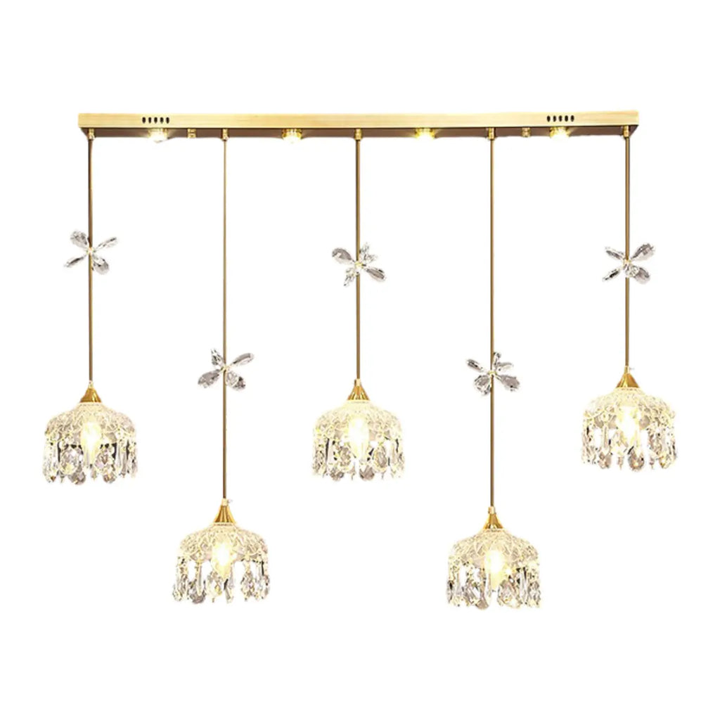 Modern Gold Steel Glass Shape Crystal Pendant Light for kitchen