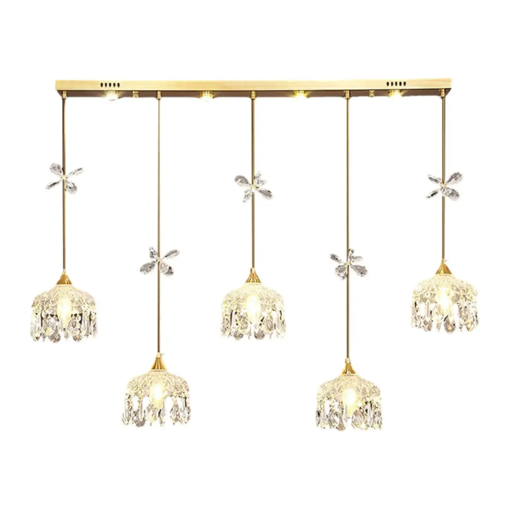 Modern Gold Steel Glass Shape Crystal Pendant Light for kitchen