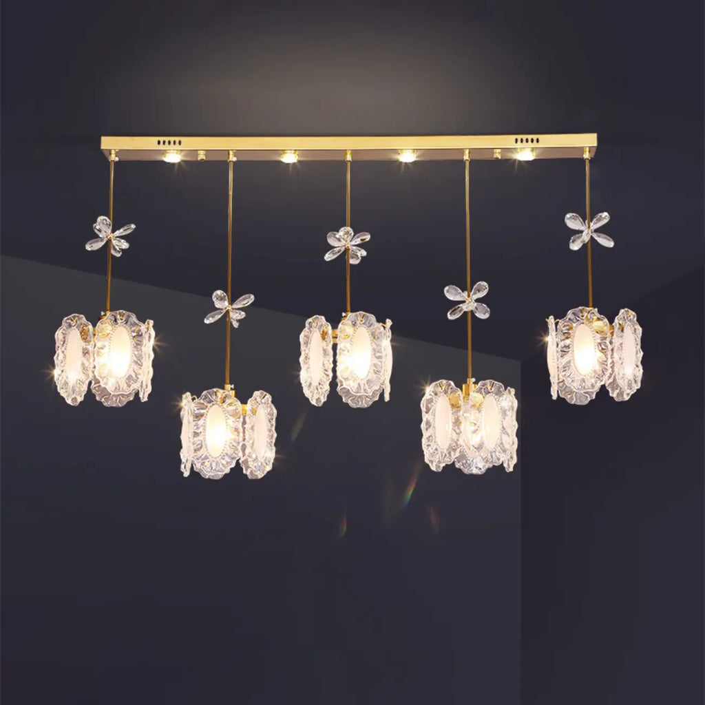 Modern Gold Steel Glass Shape Crystal Pendant Light for kitchen