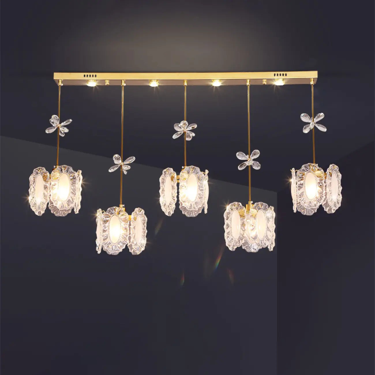 Modern Gold Steel Glass Shape Crystal Pendant Light for kitchen