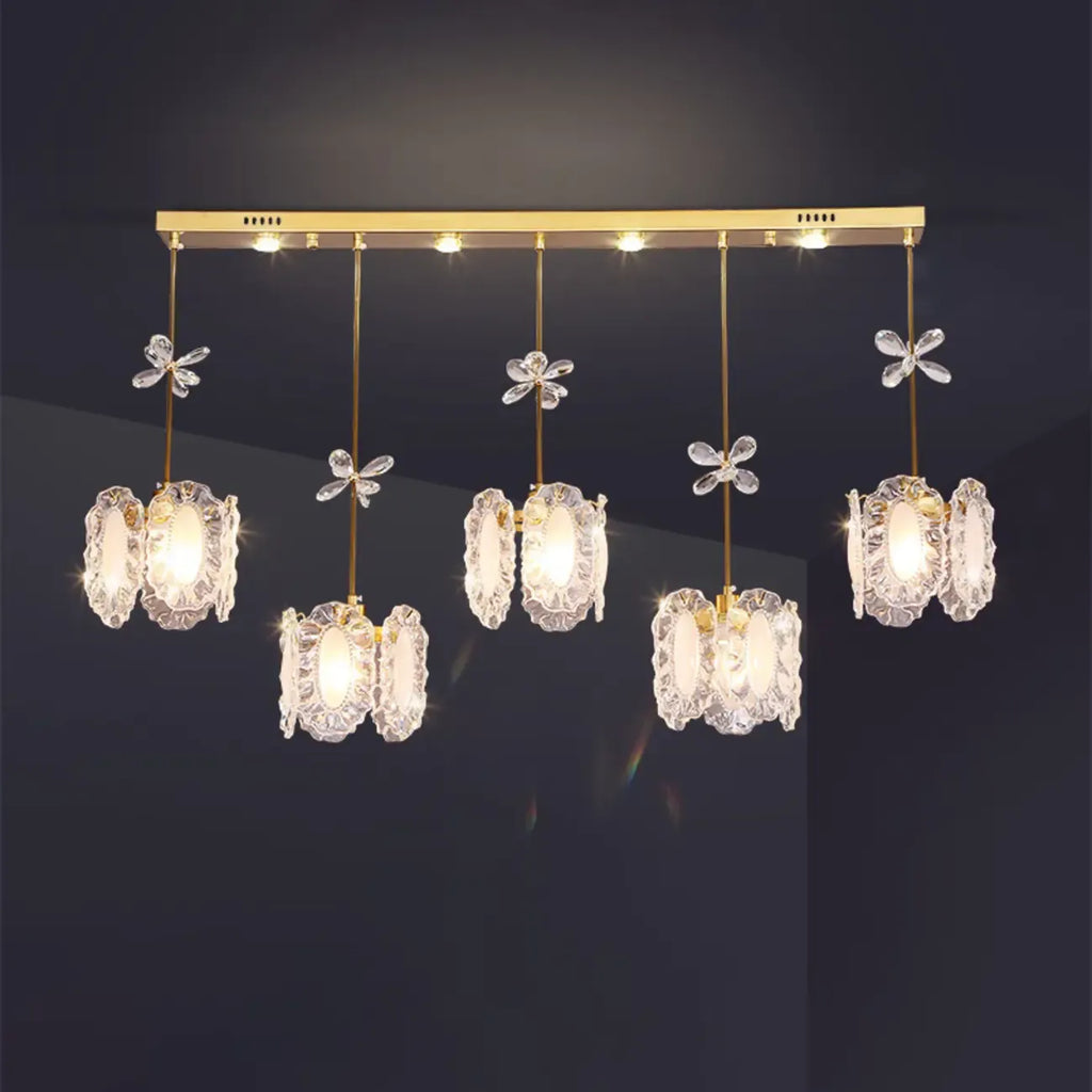 Modern Gold Steel Glass Shape Crystal Pendant Light for kitchen