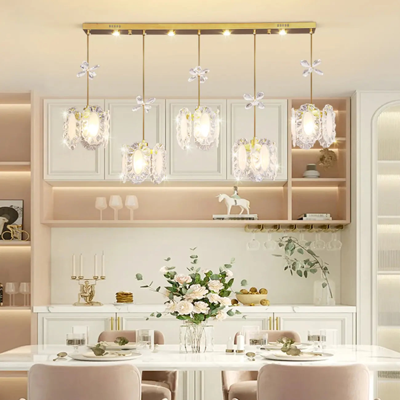 Modern Gold Steel Glass Shape Crystal Pendant Light for kitchen