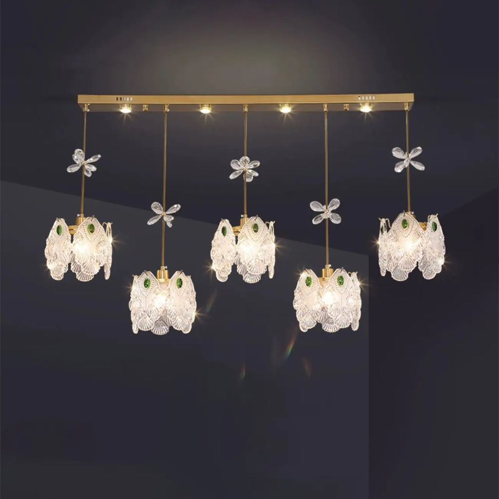 Modern Gold Steel Glass Shape Crystal Pendant Light for kitchen