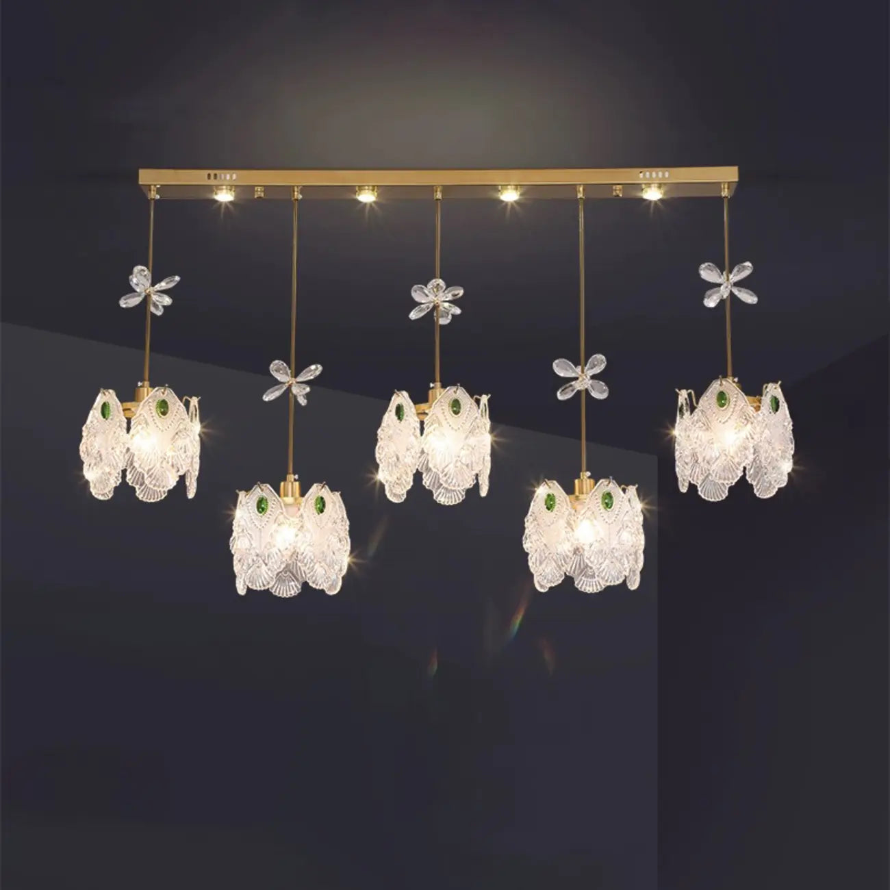 Modern Gold Steel Glass Shape Crystal Pendant Light for kitchen