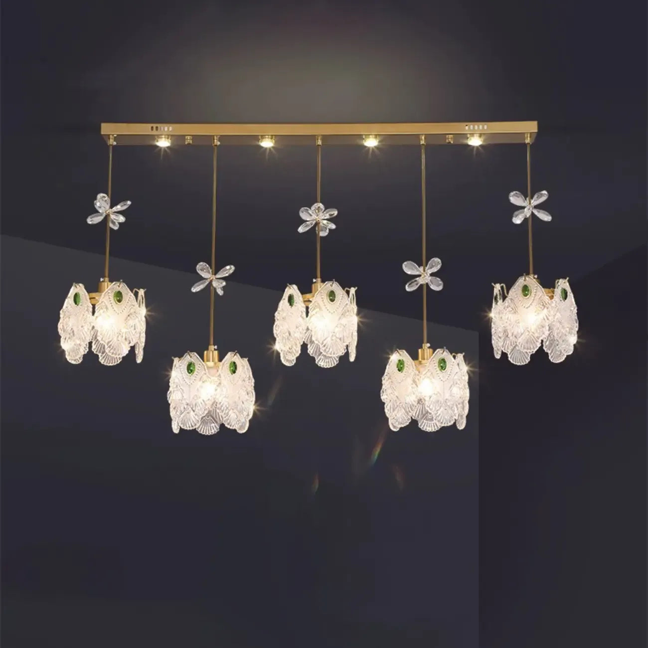 Modern Gold Steel Glass Shape Crystal Pendant Light for kitchen