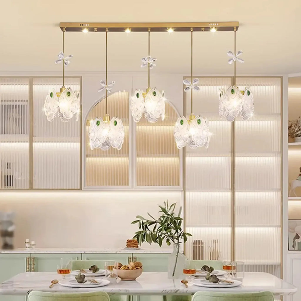 Modern Gold Steel Glass Shape Crystal Pendant Light for kitchen