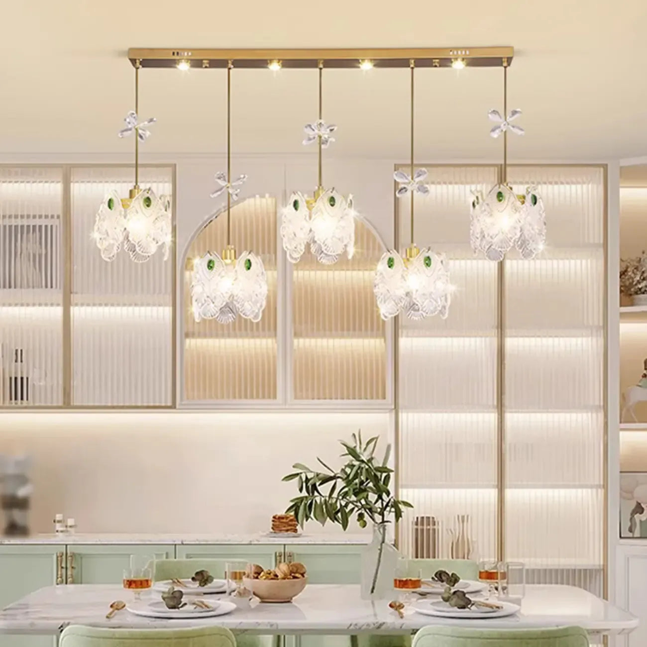 Modern Gold Steel Glass Shape Crystal Pendant Light for kitchen
