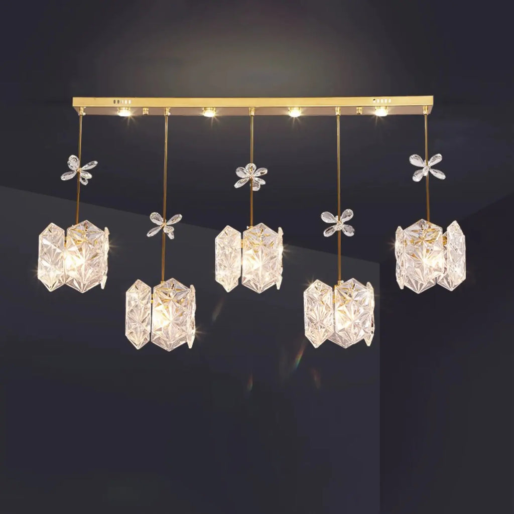 Modern Gold Steel Glass Shape Crystal Pendant Light for kitchen