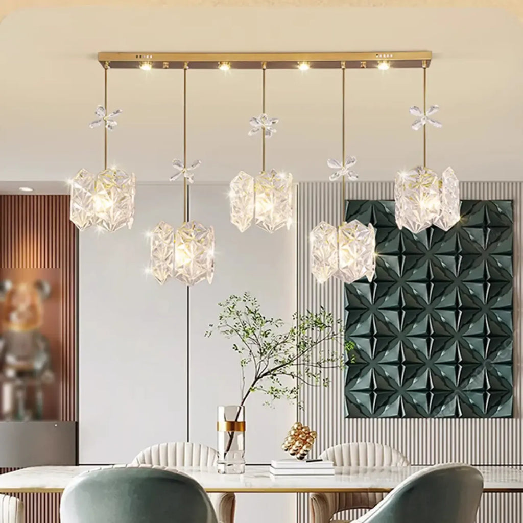 Modern Gold Steel Glass Shape Crystal Pendant Light for kitchen