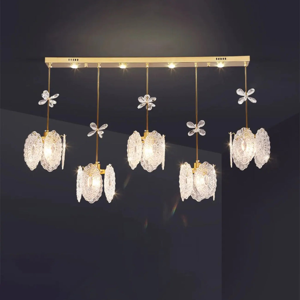 Modern Gold Steel Glass Shape Crystal Pendant Light for kitchen