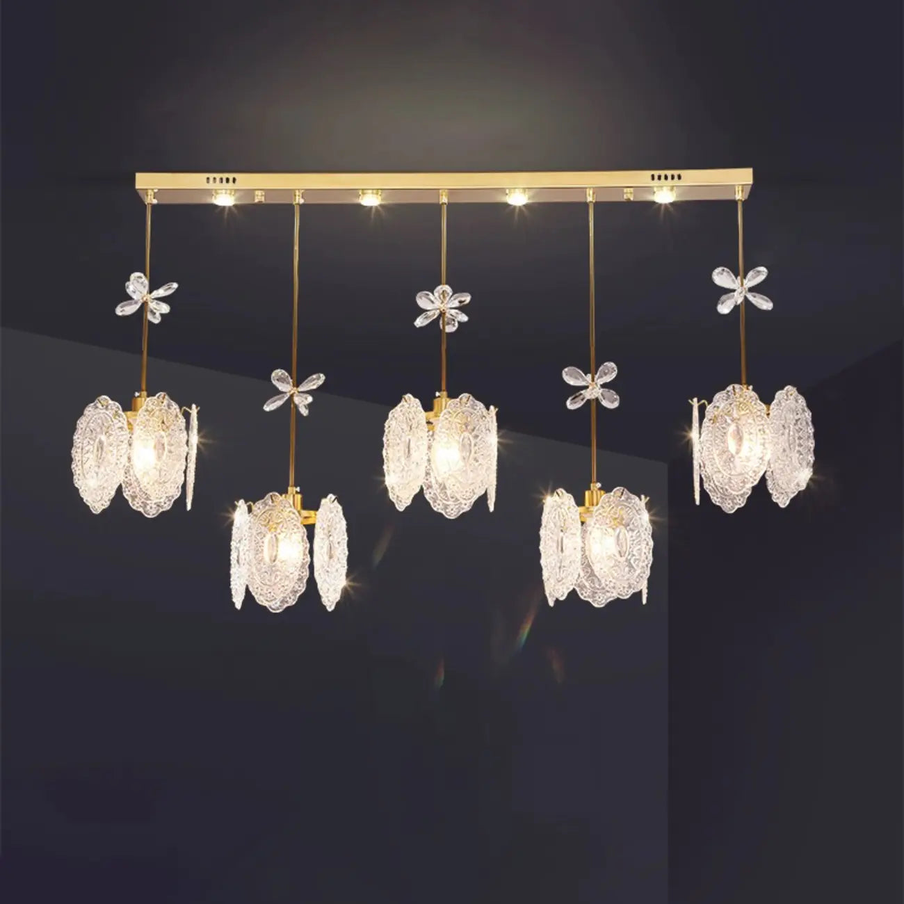Modern Gold Steel Glass Shape Crystal Pendant Light for kitchen