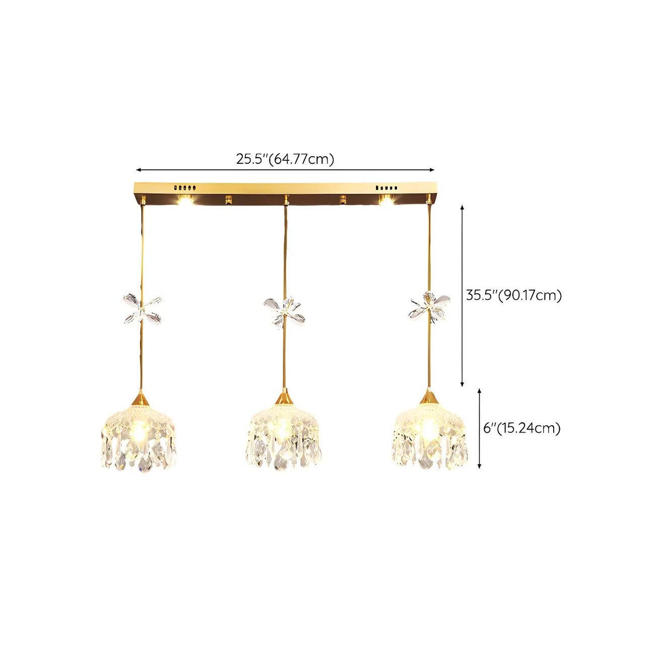 Modern Gold Steel Glass Shape Crystal Pendant Light for kitchen