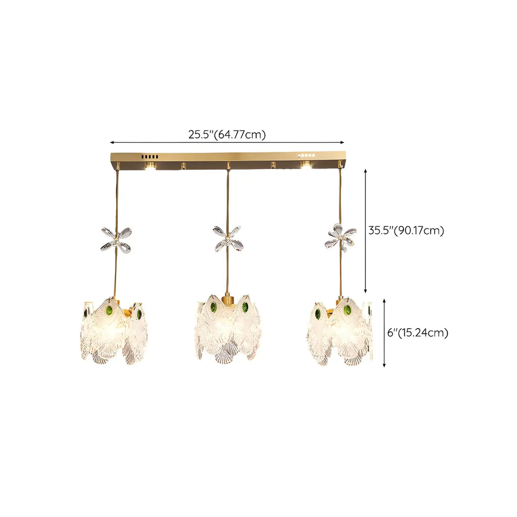 Modern Gold Steel Glass Shape Crystal Pendant Light for kitchen