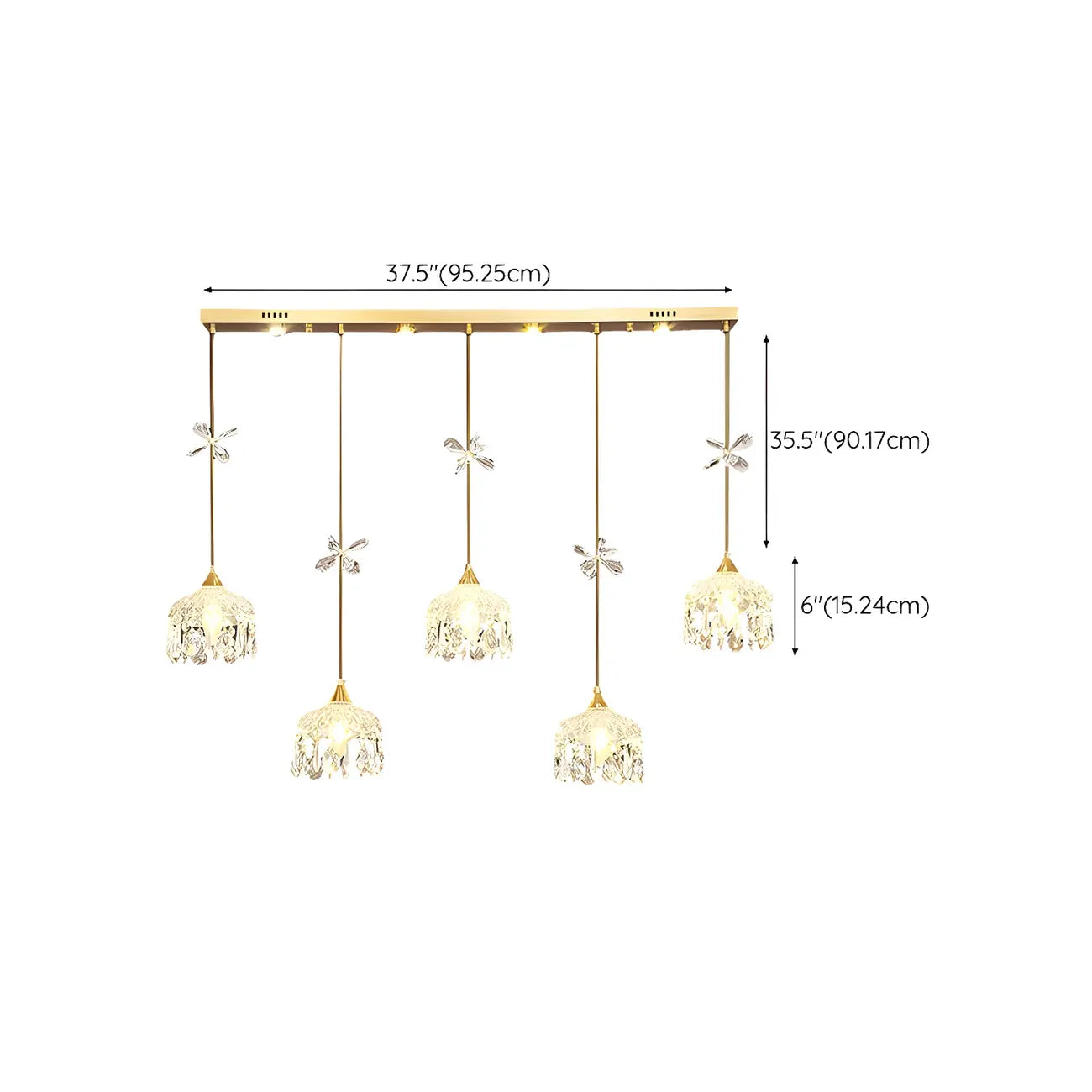 Modern Gold Steel Glass Shape Crystal Pendant Light for kitchen