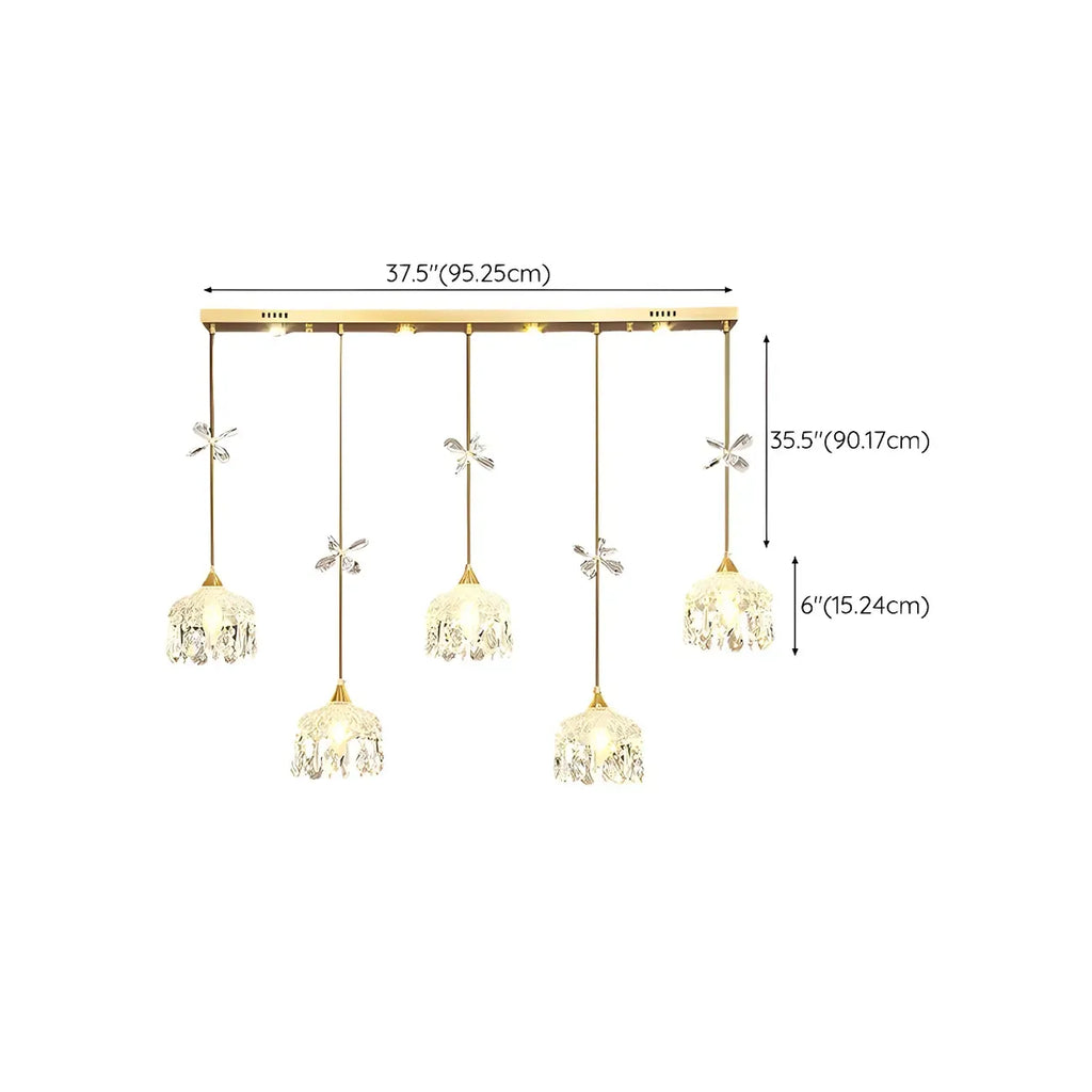 Modern Gold Steel Glass Shape Crystal Pendant Light for kitchen