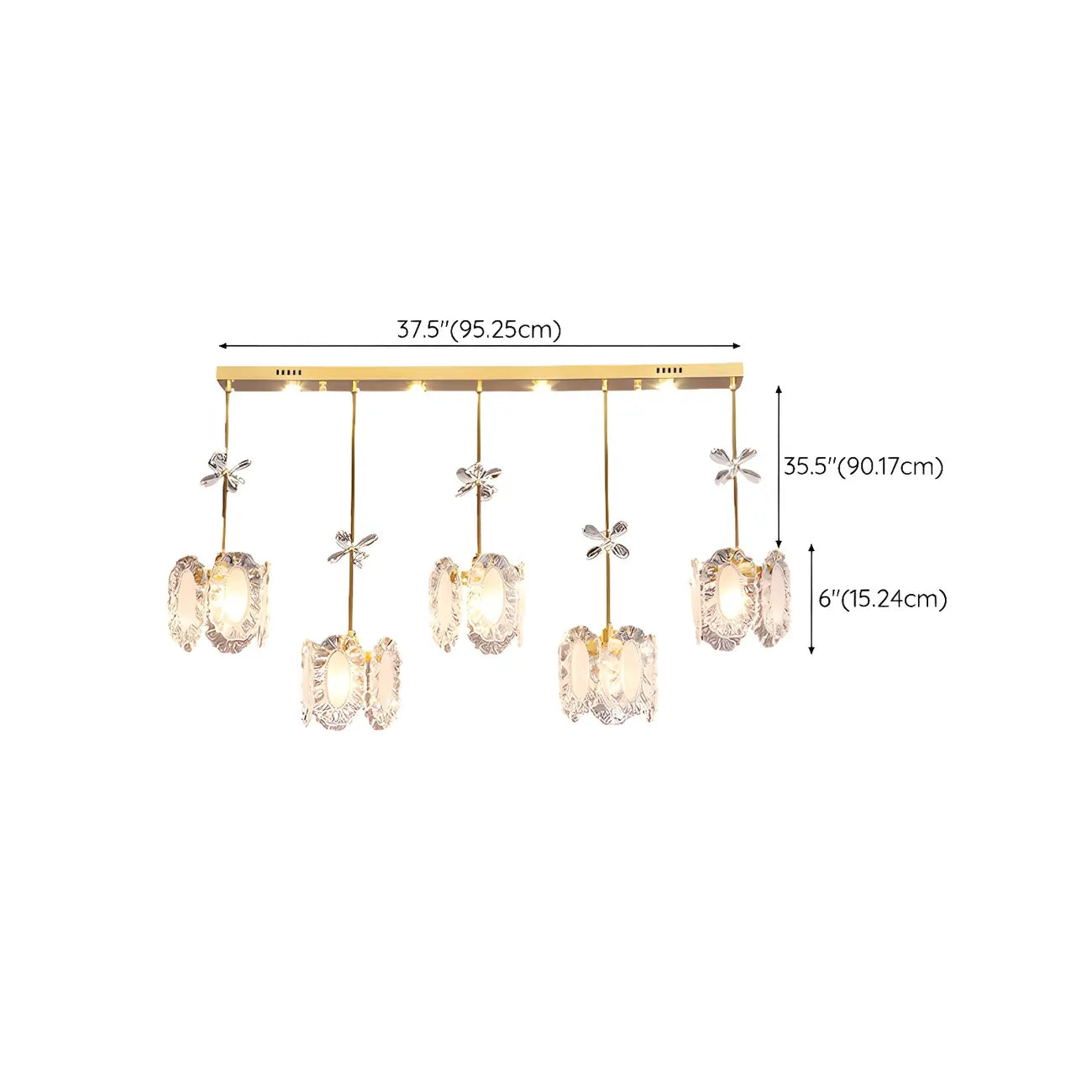 Modern Gold Steel Glass Shape Crystal Pendant Light for kitchen