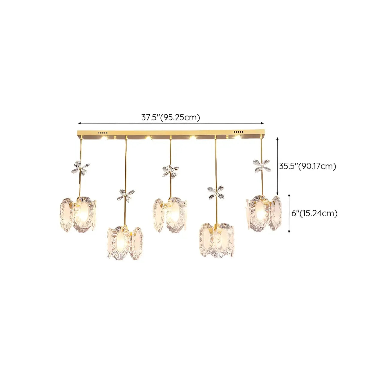 Modern Gold Steel Glass Shape Crystal Pendant Light for kitchen