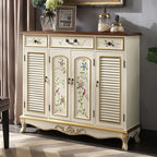 Traditional Beige Wooden Floral Shoe Cabinet with Drawers