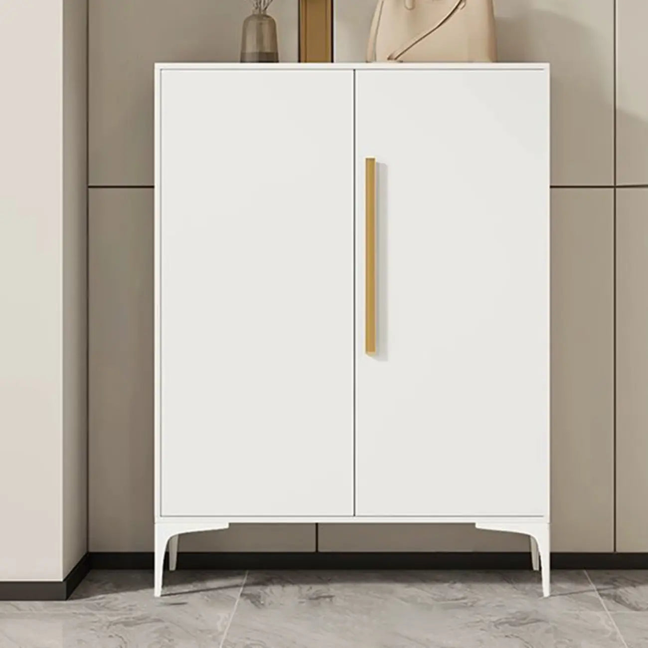 Adjustable White-Gray Metal Hallway Shoe Storage Cabinet