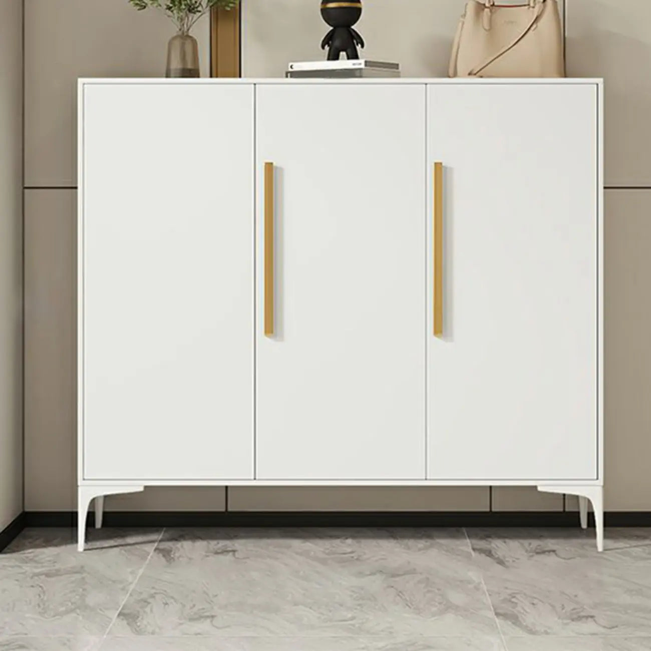 Adjustable White-Gray Metal Hallway Shoe Storage Cabinet