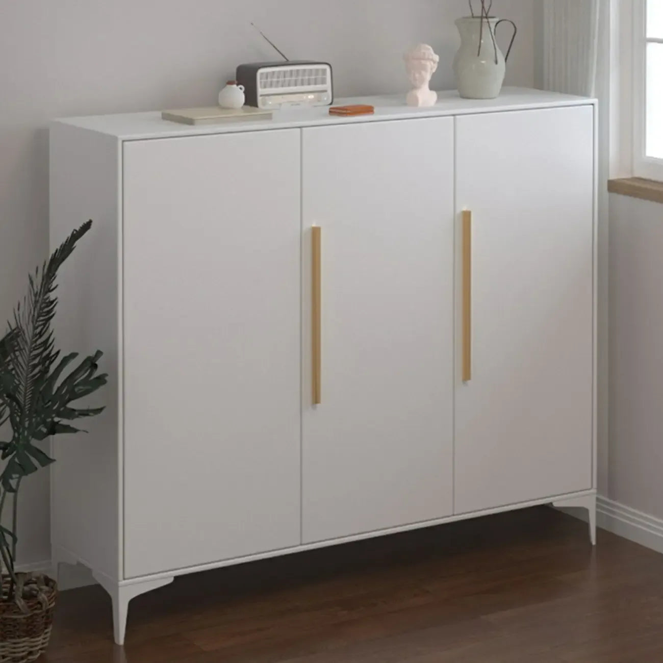 Adjustable White-Gray Metal Hallway Shoe Storage Cabinet