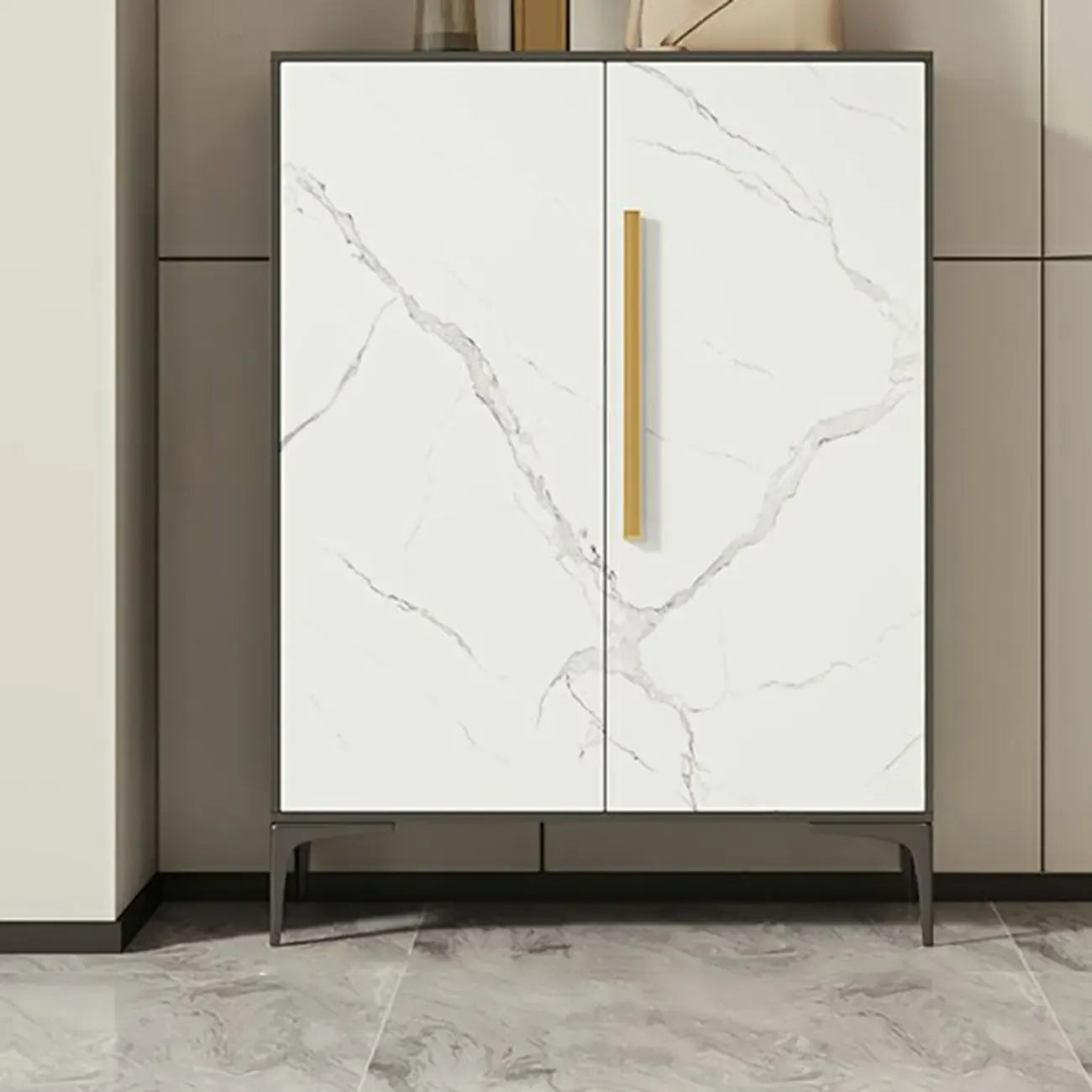 Adjustable White-Gray Metal Hallway Shoe Storage Cabinet