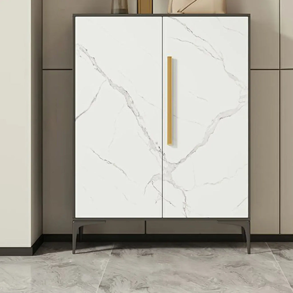 Adjustable White-Gray Metal Hallway Shoe Storage Cabinet